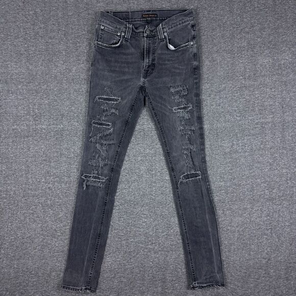 Nudie‎ Jeans Mens 30x34(28x32) Lean Deen Slim Deep Black Worn Organic Skinny - Picture 1 of 16